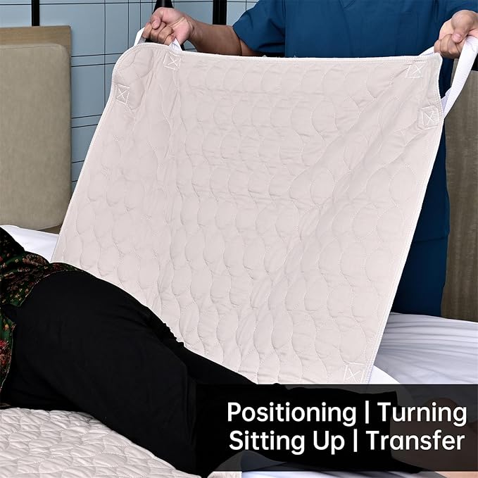 Positioning Bed Pad with Handles, Waterproof Breathable Reusable Bed Pads for Incontinence at Home & Hospital, 2 Pack Washable Transfer Sheet Pads for Adults and Elderly(34x52 Inch)