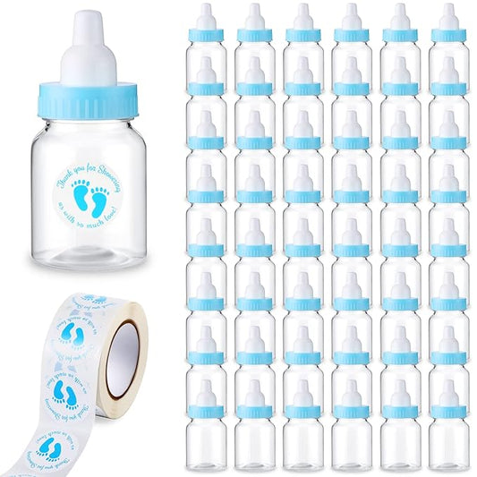 Tondiamo 48 Pcs Blue Baby Shower Mini Bottle Favors 1.5 x 3.5 Inch Baby Shower Candy Jar Mini Milk Bottle Party Favor Fillable Gift Boxes for Boys Girls Birthday Party Games Decorations