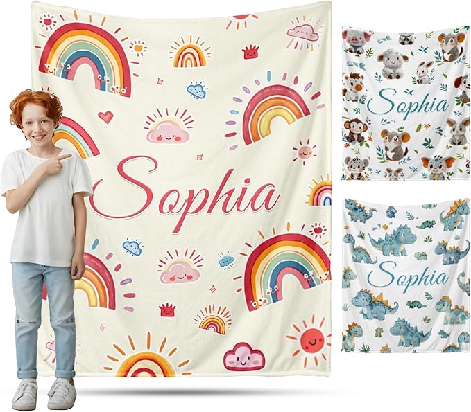 Ship Next Day, Personalized Baby Blanket for Boys Girls - Printed in USA, Custom Baby Blanket with Name Super Soft Plush Flannel, Easter Christmas Brithday Gifts for Baby Shower Kids Toddlers Newborn