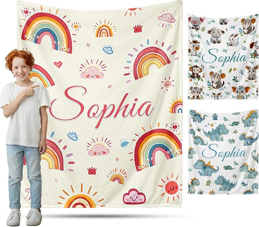 Ship Next Day, Personalized Baby Blanket for Boys Girls - Printed in USA, Custom Baby Blanket with Name Super Soft Plush Flannel, Easter Christmas Brithday Gifts for Baby Shower Kids Toddlers Newborn