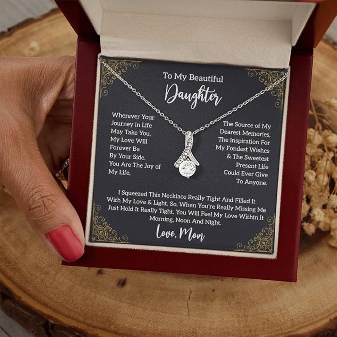 To My Daughter Gift Necklace From Dad or Mom - Badass Daughter Jewelry With Heartfelt Message & Elegant Box