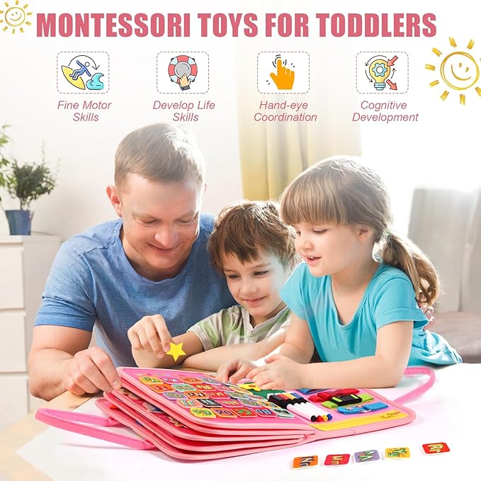 Hooku Busy Board for 1 Year Old, Montessori Toys for 2 Year Old, Baby Sensory Toy for Toddlers 1-3, Fine Motor Toy, Toddler Travel Toys, Toddler Learning Activities,Birthday Gifts for Baby Boy Girl