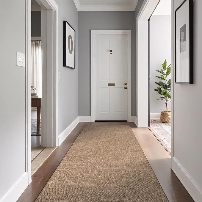 Beverly Rug Easy Jute Runner Rug 2x7 Solid Washable Durable Outdoor Indoor Area Rugs for Living Dining Room Patio Office Stain Resistant Non Shedding Casual Indoor Outside Carpet 2 x 7 Natural