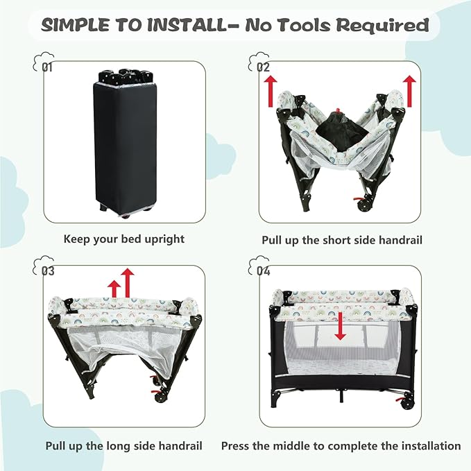 Kinder King 4 in 1 Portable Nursery Center, Foldable Baby Bedside Crib w/Bassinet, Infant Pack n Play Playard Toddler Large Playpen, Newborn Changing Table, Storage Basket, Side Zipper,Multicolour