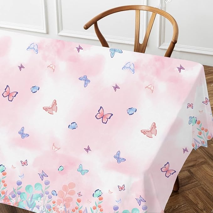 Butterfly Disposable Tablecloth, Plastic Table Cover for Kid’s Birthday Party, 3 PCS, 54”x 108”