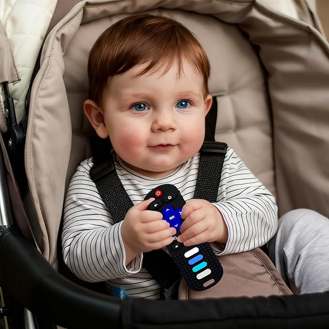 Baby Teether Toy, TV Remote Control Shape Teething Baby Toys for Infants, Baby Chew Remote Teether Toys for Babies 3-24 Months,BPA Free(Black)