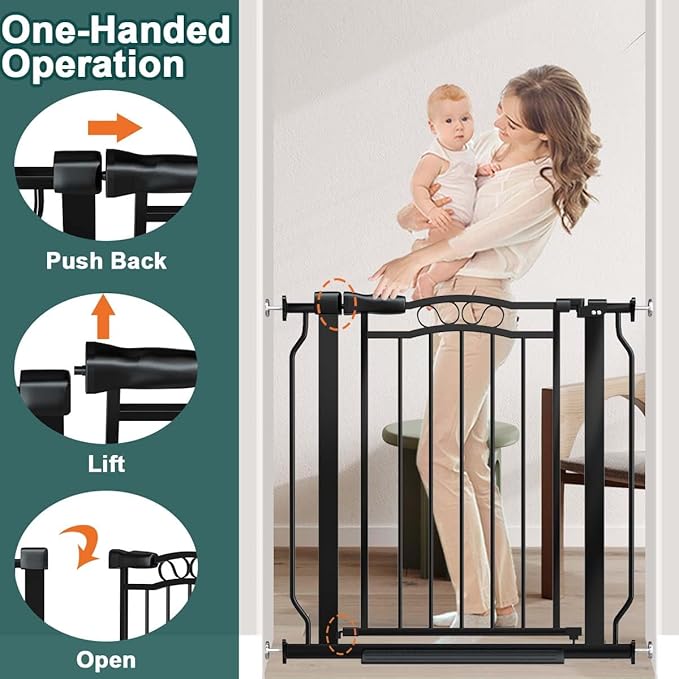 Fairy Baby 62.5"-71.6" Extra Wide Long Pet Dog Gate for The House, Baby Safety Child Gate for Stairs Doorways Garden, Pressure Mounted Toddler Gate, Metal Auto Close Large Pet Gate Walk Thru, Black