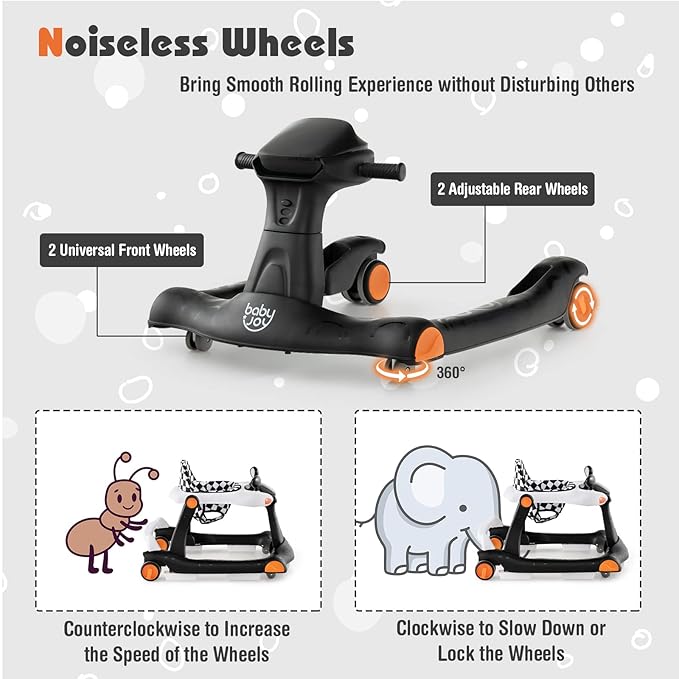 BABY JOY 2 in 1 Baby Walker, Foldable Activity Walker with Adjustable Height & Speed, Music, Lights, Mirrors, Padded Seat Cushion, Activity Baby Push Walker for Toddler Boys Girls, Ages 6-18 Months