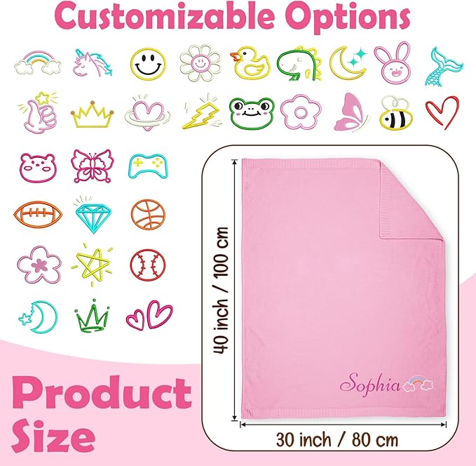 Personalized Baby Blanket with Embroidered Name, Custom Baby Blanket for Boys Girls, 30x40in Customized Baby Receiving Blankets, Personalized Christmas Birthday Boys Girls Newborn Gifts (Pink)