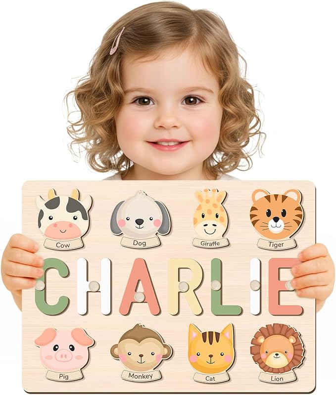 Name Puzzle for Kids Personalized, Custom First Birthday Girl Boy Gifts, Name Puzzles for Toddlers, Personalized Baby Wooden Montessori Toys