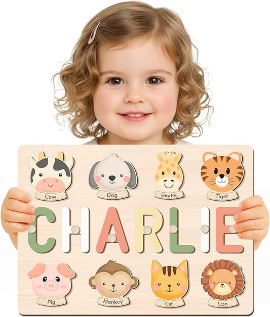 Name Puzzle for Kids Personalized, Custom First Birthday Girl Boy Gifts, Name Puzzles for Toddlers, Personalized Baby Wooden Montessori Toys