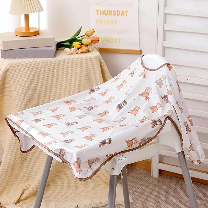 Long Sleeve Baby Bib-Mess Proof Baby Feeding Bibs with Adjustable Design for Babies during Eating or Highchair