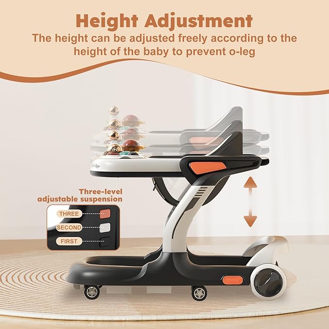 Baby Walker,Music & Lights Baby Walker with Wheels,9 Adjustable Heights Baby Activity Center,Baby Walkers with Foot Pads for Boys Girls Babies 6-18 Months,Anti-Fall Bouncer Combo
