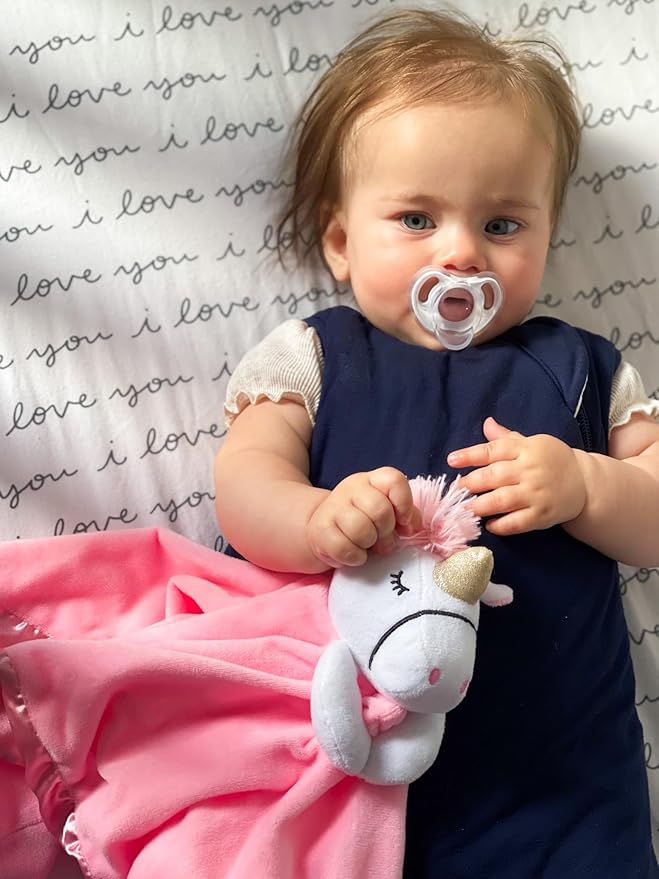 Unicorn Lovey Blanket for Baby | Large 20" x 20" Baby Lovey for Girls | Cute Unicorn Security Blanket for Babies and Toddlers