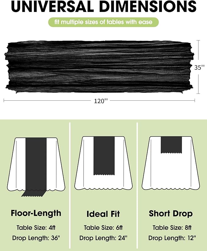 Pureegg 3-Pack Cheese Cloths Table Runner, 120'' Boho Table Cloth Decorations for Party, Baby Shower, Wedding and Farmhouse, Fabric Room Decor, Black