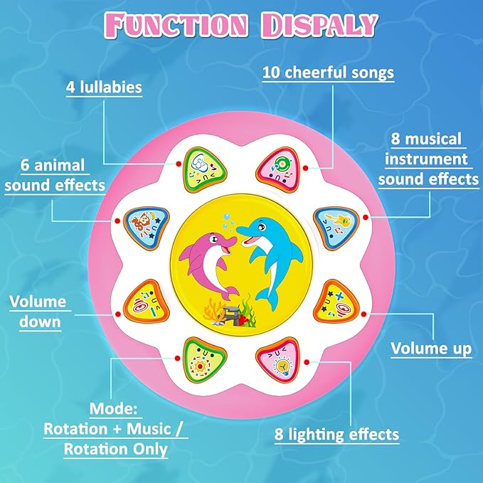 Baby Girl Toys for 6-12 Months Ocean Rotating Light Up Musical Toys Tummy Time Infant Toys 3-6 12-18 Months Baby Girl Toys 1 2 Year Old(Pink)