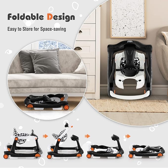 BABY JOY 2 in 1 Baby Walker, Foldable Activity Walker with Adjustable Height & Speed, Music, Lights, Mirrors, Padded Seat Cushion, Activity Baby Push Walker for Toddler Boys Girls, Ages 6-18 Months