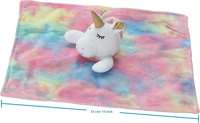 CREVENT Cozy Plush Baby Security Blanket Loveys for Baby Girls, Minky Dot Front + Backing with Animal Face (Unicorn)