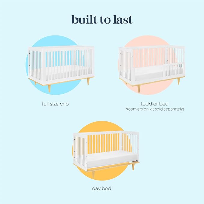 daVinci Marley 3-in-1 Convertible Baby Crib - GREENGUARD Gold Certified Convertible White Finish & Natural Legs Baby Crib to Toddler Bed, Daybed - Easy to Assemble - with 4 Adjustable Mattress Heights