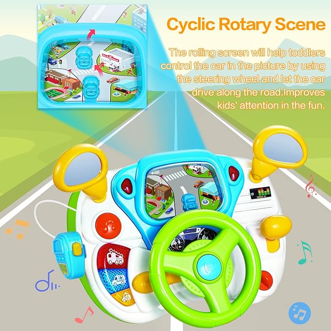 fisca Toddler Steering Wheel Toy Baby Interactive Learning Toy for Toddler 1-3 Year Old, My First Driving Educational Baby Musical Toys with Light and Sound for Preschool Kids