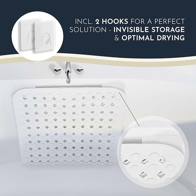homerella® Bath Mat for Tub Non Slip Mold Resistant 35x16 - Shower Mat Non Slip Anti Mold - Bath Tub Mat Suction Cups incl. Hooks for Drying - Bathtub Mat Non Slip - ANI Slip Shower Mat Inside Tub