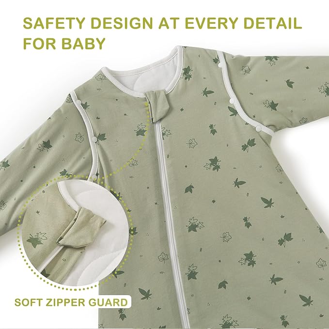 Super Soft Removable Long Sleeve 2.5 TOG Sleep Sack with Legs, 100% Cotton Winter Toddler Sleeping Sack with Feet, Maples, Size M