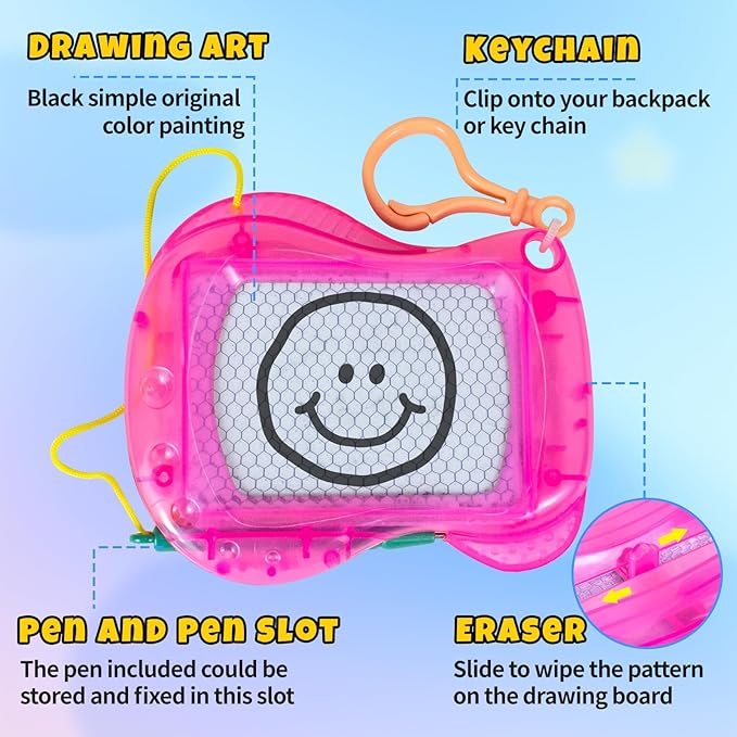 36 Pack Mini Magnetic Drawing Board for Kids, Backpack Keychain Clip Drawing Boards Goodie Bags Stuffers, Erasable Doodle Sketch Writing Pad for Boys Girls Classroom Reward Birthday Party Favor Gifts