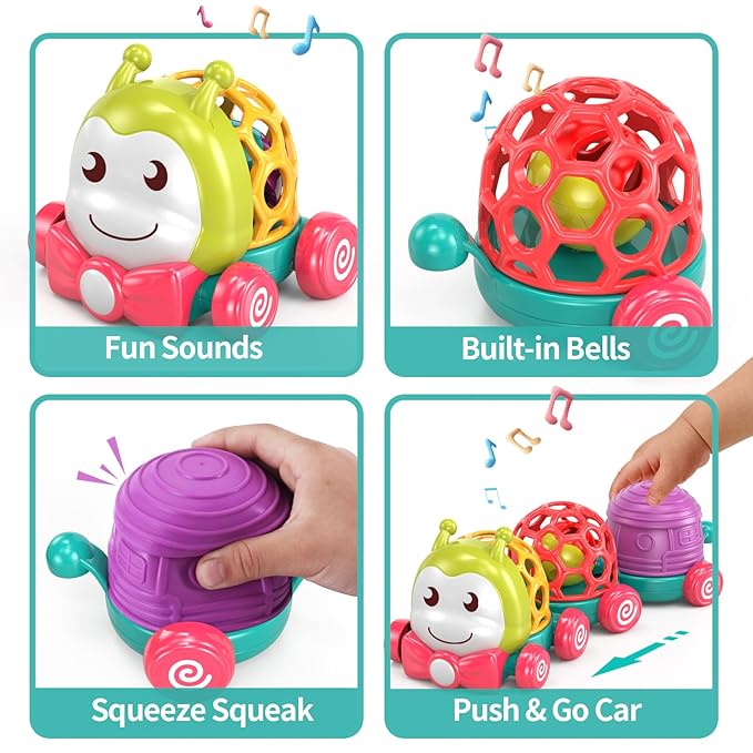 MOONTOY Caterpillar Car Toys for Babies 6-12 Months, Infant Musical Push & Go Crawling Toy for Toddler Sensory Soft Developmental Grasp Baby Toy Car for 7 8 9 10 11 18 Month 1 Year Old Boys Girls Gift