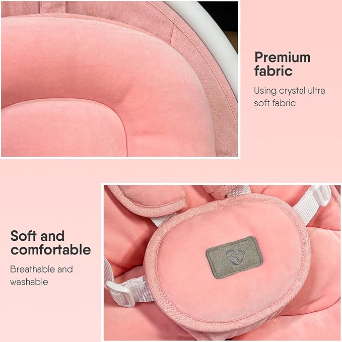 BabyBond Baby Swings for Infants, Bluetooth Infant Swing with Music Speaker, 3 Seat Positions, 5 Point Harness Belt, 5 Speeds and Remote Control - Portable Baby Swing for Indoor and Outdoor (Pink)
