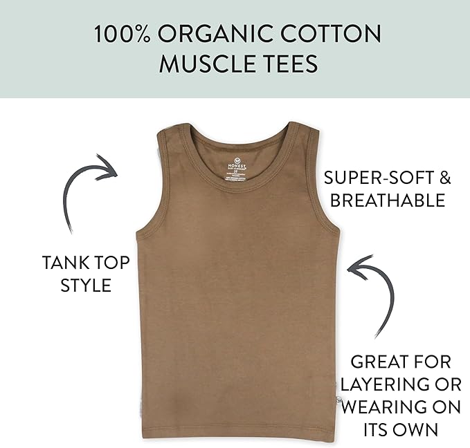 HonestBaby Sleeveless Muscle T-Shirts 100% Organic Cotton for Infant Baby and Toddler Boys, Girls