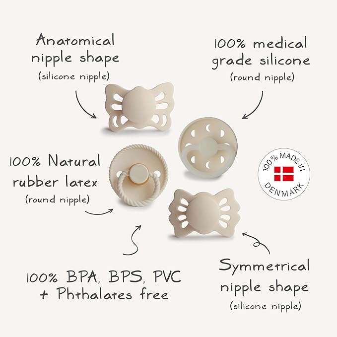 FRIGG Baby's First Pacifier - Moonlight Sailing 4-Pack | Made in Denmark | BPA-Free (Cream, 0-6 Months)