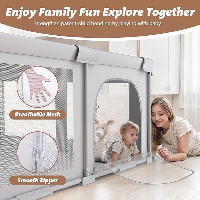Joyibay Baby Playpen, 71x60 Foldable Playpen with Play Mat, Extra Large Baby Playard, Baby Activity Play Fence Kids Baby Play pen for Babies Toddlers 1-3 Indoor Outdoor