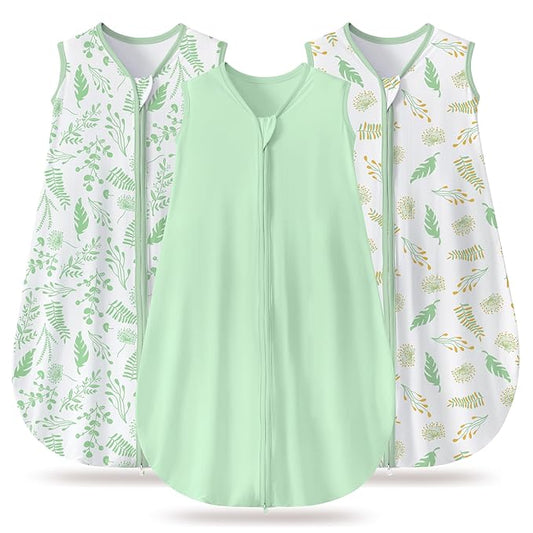 Baby Sleep Sack 0-6 Months, 100% Organic Cotton Wearable Blanket for Babies, 2-Way Zipper TOG 0.5 Lightweight Breathable Baby Sleeping Bag, 4 Sizes-GreenS