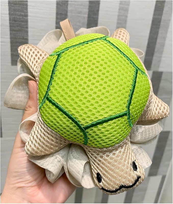 Cute Unicorn Kids Bath Loofahs Balls for Baby Girls Boys Mesh Shower Ball Pouf Exfoliating Bath Sponge Body Cleaner Bath Accessories (Green Tortoise)