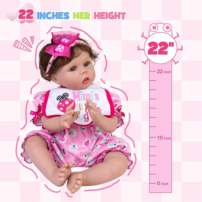Aori Lifelike Reborn Baby Dolls - 22" Realistic Weighted Cloth Body Baby Girl with 3/4 Soft Vinyl Limbs, Newborn Toddler Doll for Kids Ages 3+ Years