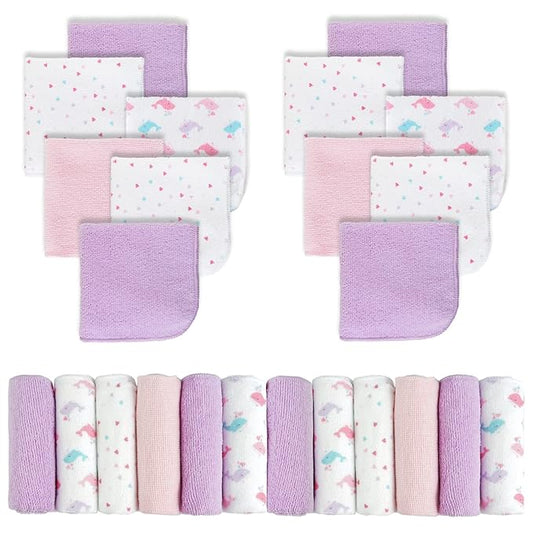 Viviland Baby Washcloths, Soft 24 Pack Baby Wash Cloths Unisex for Boys Girls, Super Absorbent Baby Face Towel Gentle on Sensitive Skin, Wash Clothes for Baby Face & Body, 9''x 9''