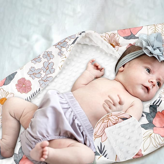 Baby Blankets, Flower Mink Toddler Blanket for Girls, Dotted Backing, Double Layer, Crib Receiving Blanket, for Nursery/Stroller/Toddler Bed/Carseat, 30 x 40 Inch