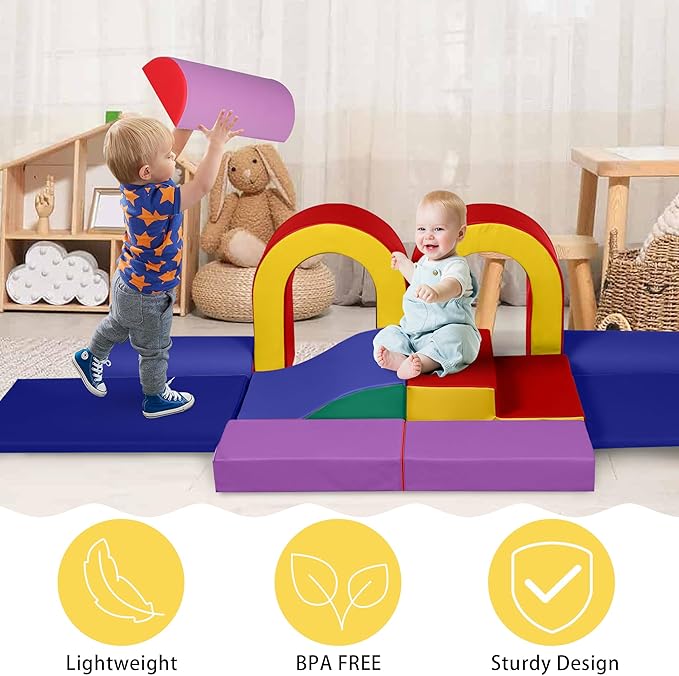 Kinder King Climb and Crawl Activity Play Set, 10-Piece Soft Foam Block for Climbing, Crawling and Sliding, Indoor Climber for Toddlers and Kids, Baby Infant Lightweight Climbing Toys