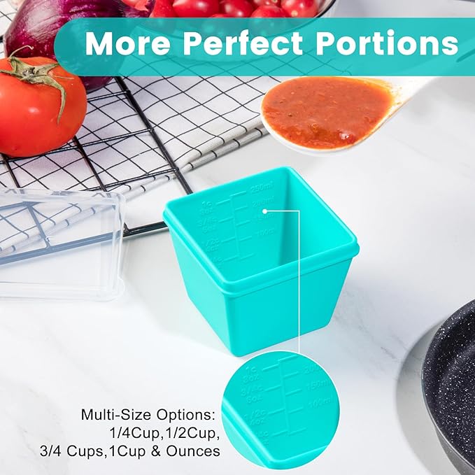 Gemice BPA-Free Silicone Freezer Molds with Base, Individual 8-Pack 1-Cup Portion Soup Cubes Freezer Tray with Lids for Food Storage, Oven & Dishwasher Safe, Silicone Freezer Containers for Meal Prep