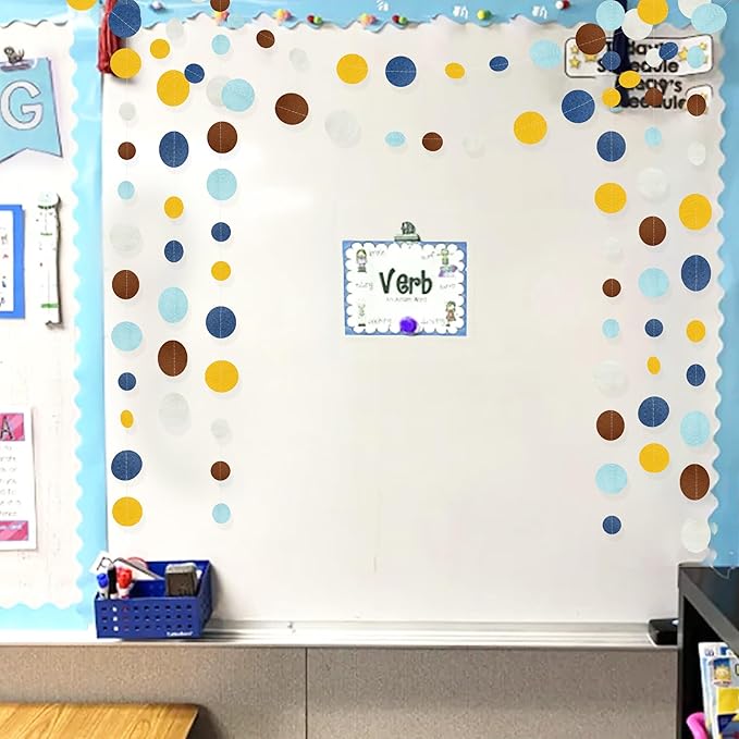 Boho Classroom Decorations Navy Blue Yellow Brown Felt Circle Dot Garland Hanging Polka Dot Streamer for Classrooms Preschool Everyone is Welcome Homeschool Nursery Birthday Baby Shower Party Decor