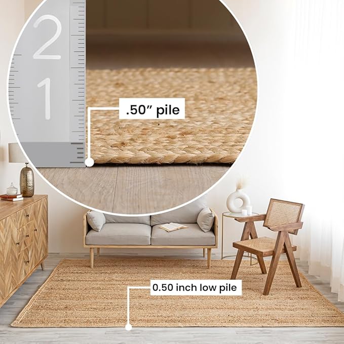 HOMEMONDE Natural Jute Area Rug 5'x8' - Rustic Braided Reversible Area Rug - Farmhouse Boho Indoor Floor Rugs - Eco Friendly for Living Room, Bedroom, Kitchen, Hallway