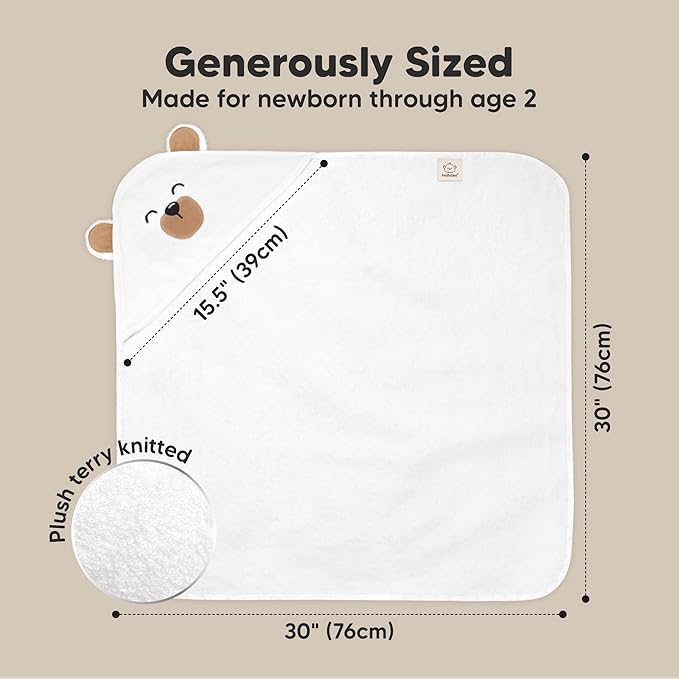 KeaBabies Hooded Baby Towel for Newborn - Viscose Derived from Bamboo Large Baby Bath Towels with Hood for Boys, Girls, Toddler, Extra Absorbent & Soft Newborn Bath Essentials (Grizzly)