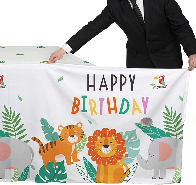 Safari Theme Party Supplies Disposable Tablecloth Plastic Waterproof Table Cover for Jungle Safari Birthday Party Decorations, 3 Pack 54X108inch