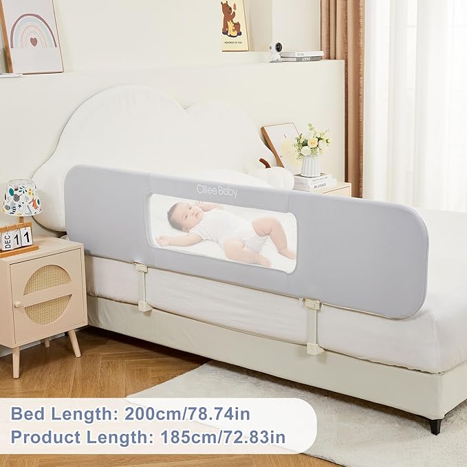 Ciilee Baby Bed Rail for Toddlers Extra Large 72.83" L Kids Rails Guard for Twin, Full, Queen, King Bed Adjustable Children Side Railing Safety Bedrail Foldable Barandas para Camas de Niños (Grey