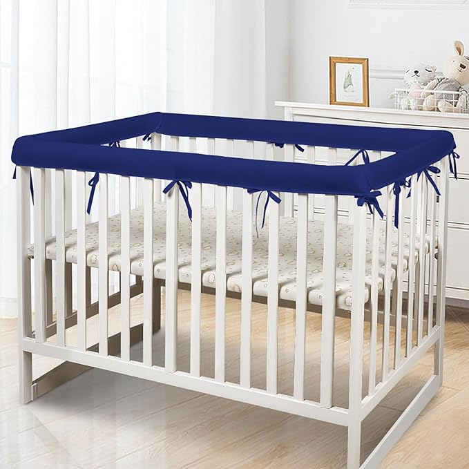 4 in 1 Crib Rail Covers for Teething,Soft Breathable Anti-Collision Crib Teething Rail Cover Edge Protector Strip（2025 New） (Blue-4pc)