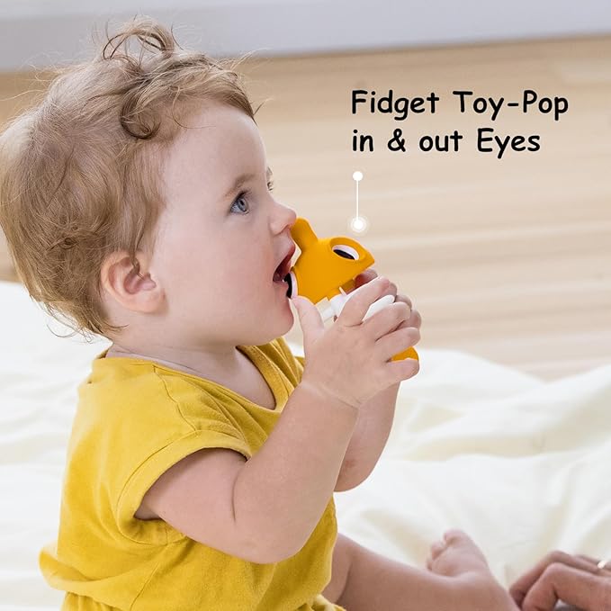Mombella Clownfish Teethers for Babies 3-6 Months, Baby Teething Toys 6-12 Months with Lanyard to Attach on, Silicone Tether with Different Textures to Gnaw, Ergonomic for Little Hands, Saffron