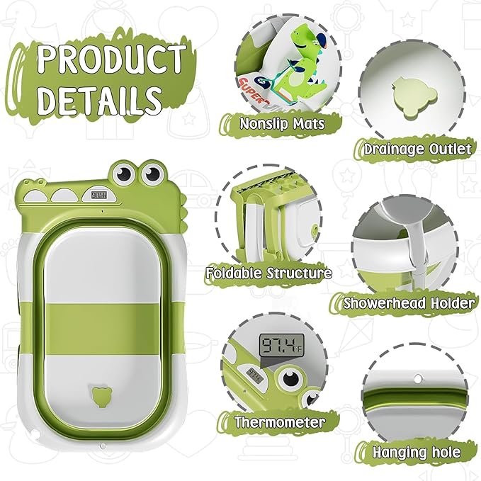 TPN Collapsible Baby Bathtub, Baby Bath Tub with Soft Cushion & Real-Time Thermometer, Baby Bathtub Infant to Toddler Tub (0-36 Months), Portable Newborn Travel Bath tub