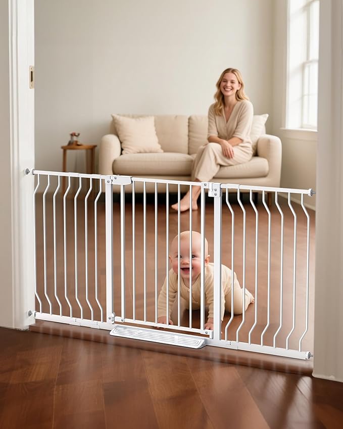 30"-63″ Extra Wide Baby Gate, 30.5" Tall, Includes 3 Extensions, Pressure Mount for Kitchens, Stairs, and Doorways