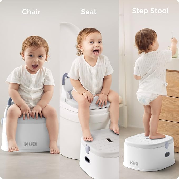 KÜB 3-in-1 Potty Training Toilet (Chair, Seat, Step Stool) - 9 CM Splash Guard, One-Click Assembly, Easy to Clean - Versatile Toddler Potty Trainer for Boy Girl - Blue