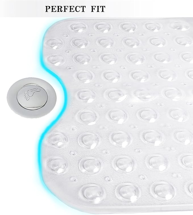 Linoows Bathtub and Shower Mats, Extra Long Non-Slip Bath Tub Mat 39 x 16 Inch, Machine Washable Bathmat with Suction Cups & Drain Holes for Bathroom Floor, Clear